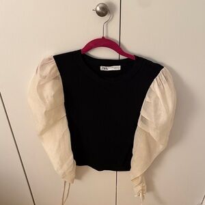 Zara Black Top with Cream Sleeves